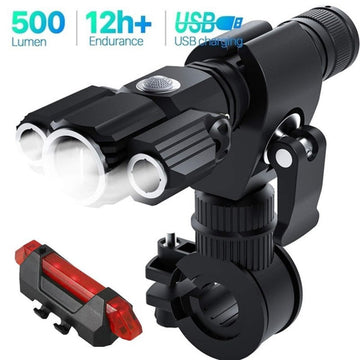 2BK Bike Light Front and Back Set Headlight and Taillight Set 500 Lumen USB Rechargeable IPX5 Waterproof