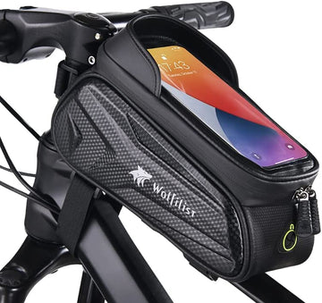 WOLFILIST Bike Bag - Waterproof Bike Frame Bag with Sun-Visor Rain Cover, Bike Phone Holder with TPU Sensitive Touch Screen