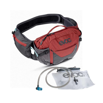 EVOC, Hip Pack Pro, Hydration Bag, Volume: 3L, Bladder: Included (1.5L), Carbon Grey/Chili Red