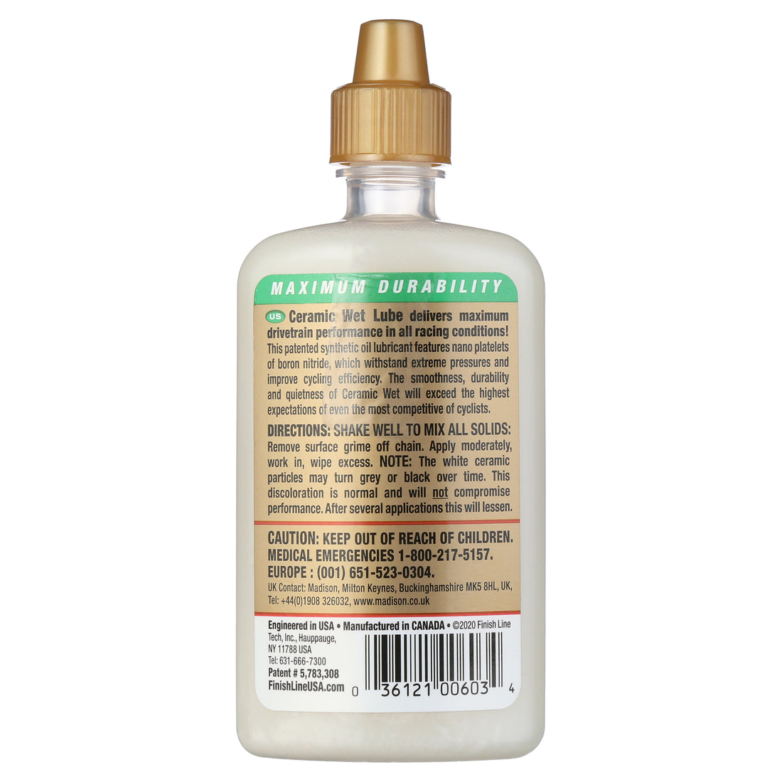 Finish Line Ceramic Wet Bicycle Chain Lube, 4 Oz. Drip Squeeze Bottle