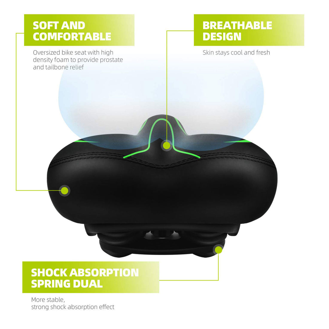 Semfri Comfortable Bike Seat Cushion Bicycle Seat with Dual Shock Absorbing Ball Memory Foam Waterproof Wide Bicycle Saddle