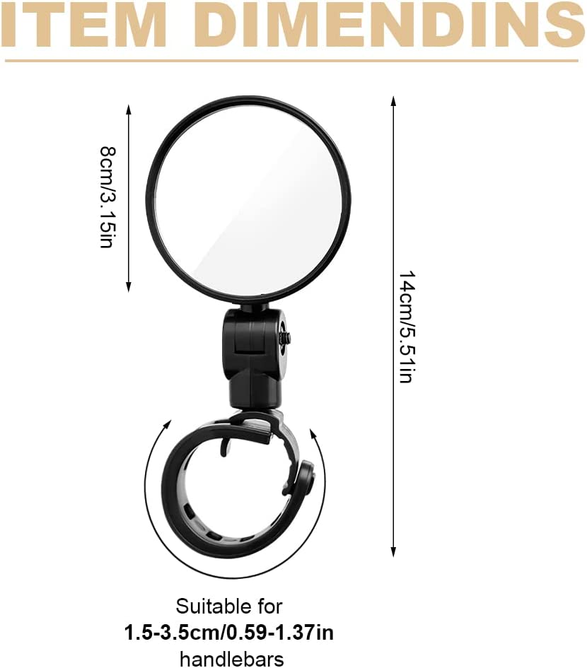 2Pcs Bike Rear View Mirrors, Adjustable Rotatable Handlebar with Wide Angle Convex (8 CM)