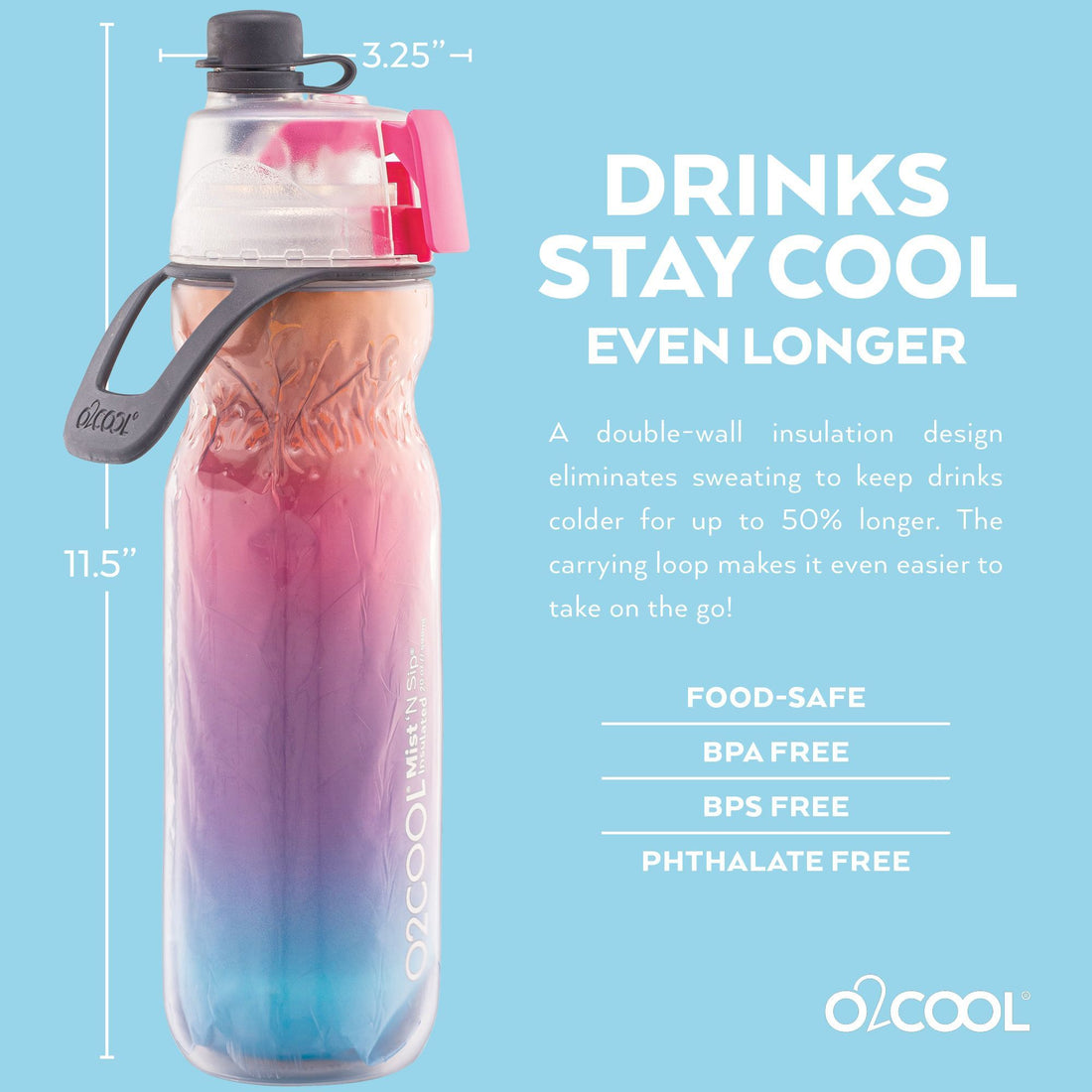 o2cool arctic squeeze insulated mist 'n sip water bottle