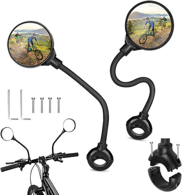 2 Pack Bicycle Rearview Mirror 360° Adjustable Bending Handlebar Bike Mirror Wide Angle Rear View Mirrors Rotatable Acrylic Convex Mirror