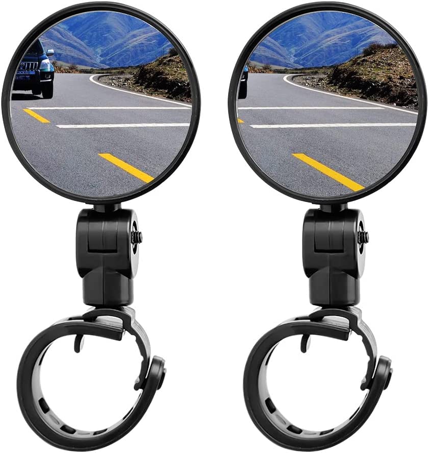 2Pcs Bike Rear View Mirrors, Adjustable Rotatable Handlebar with Wide Angle Convex (8 CM)
