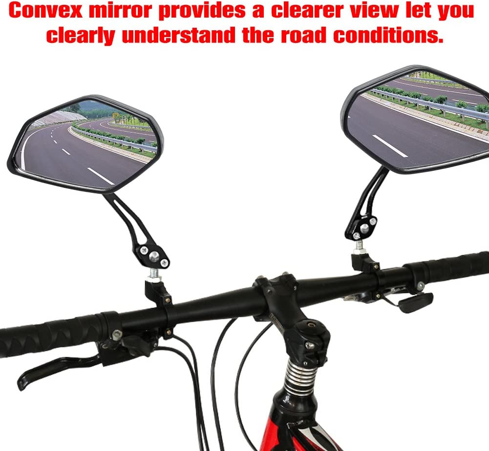 GES Bike Mirrors - 360 Degree Adjustable for Mountain Bike, Electric Bike - 2 Packs of Safety Rearview Mirror