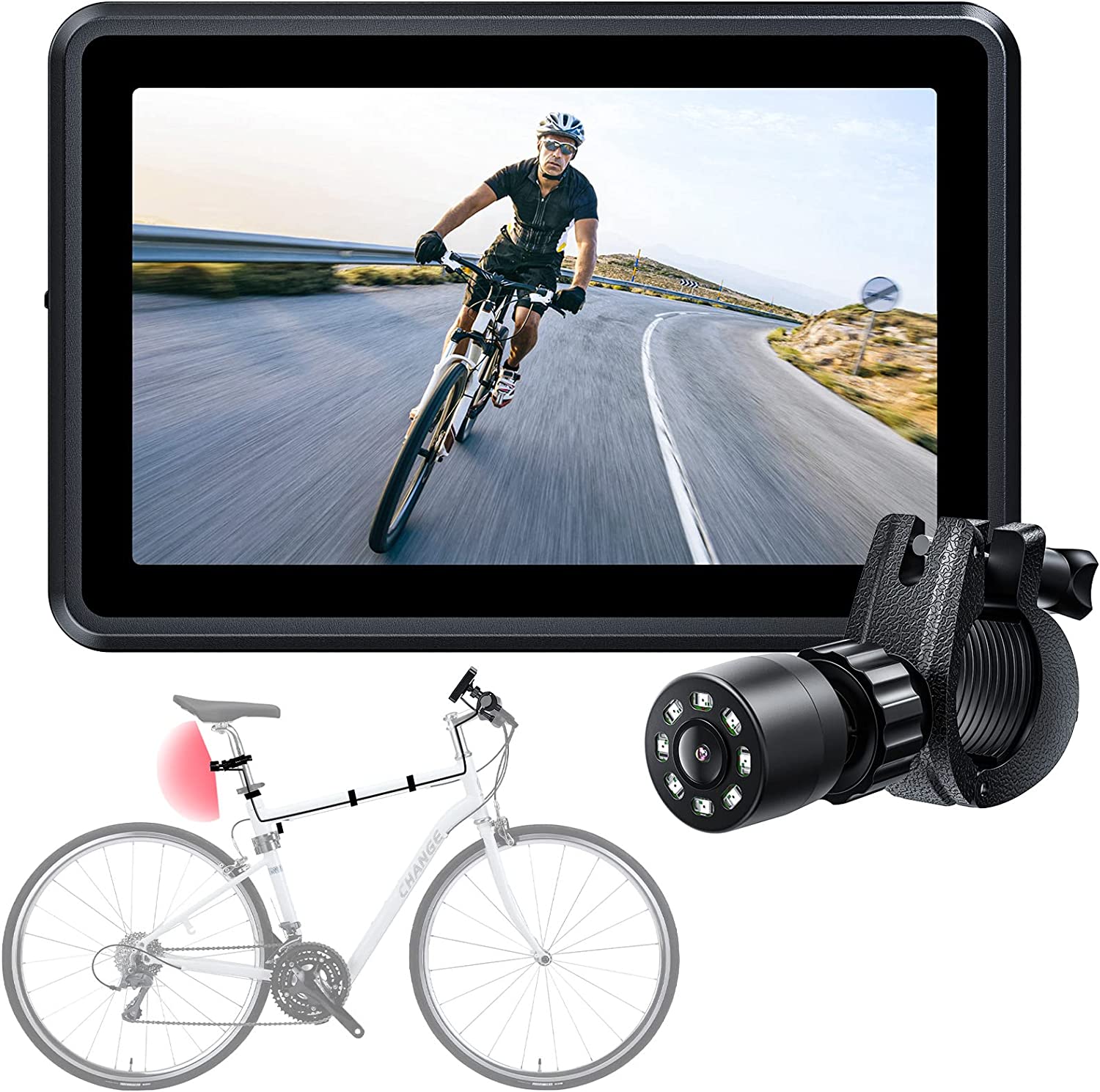 IPOZITO Bike Mirror,Bike Rear View Camera with 145° Adjustable Angle,Night Vision, 4.3 Inch Screen
