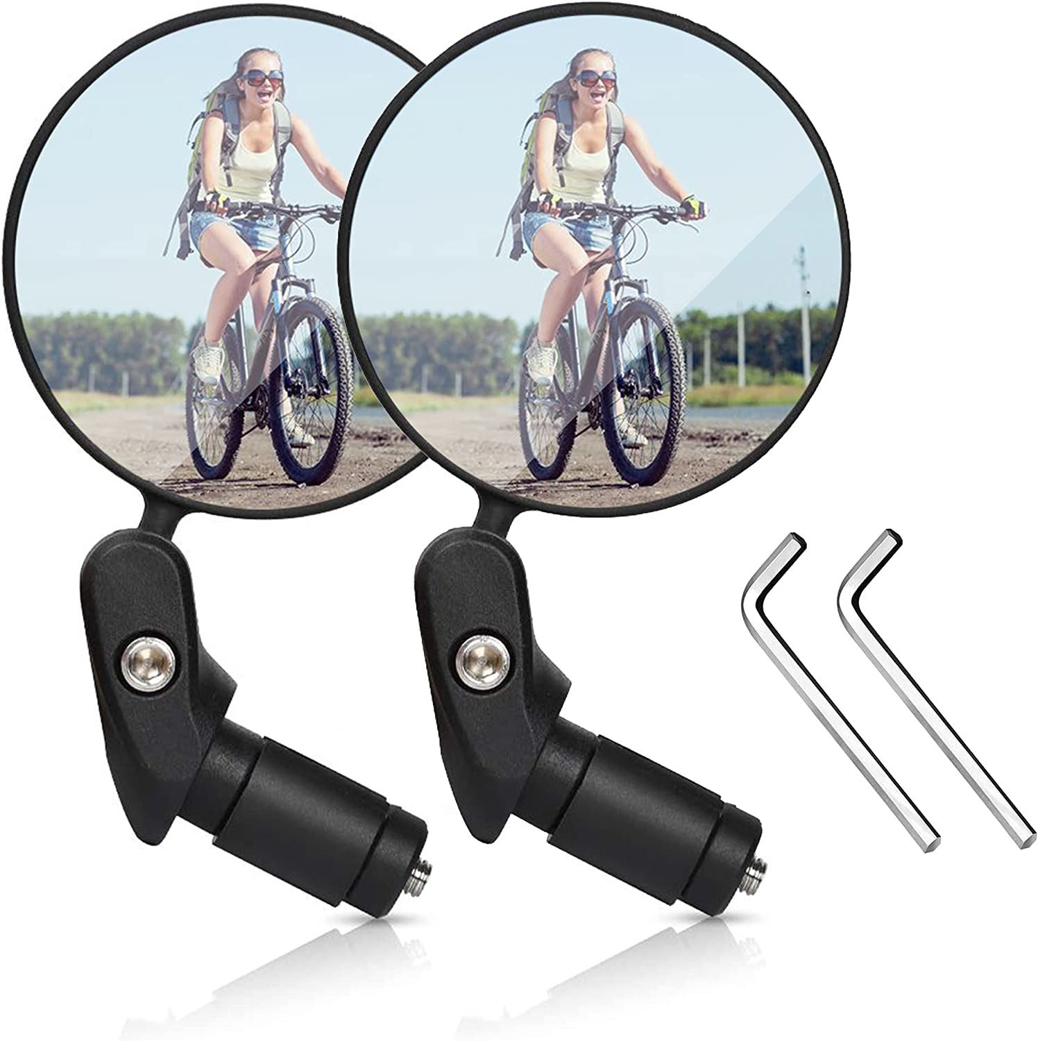 FUPPUO Bike Mirrors, 2pcs Bicycle Cycling Rear View Mirrors Adjustable Rotatable Handlebar of hole inside within 18~23mm Dia Mounted Glass Convex Mirror With Wheel Warning Reflectors (Black)