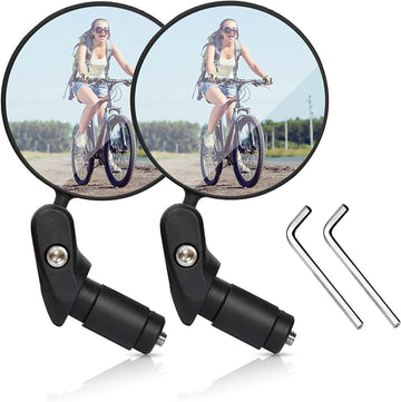 FUPPUO Bike Mirrors, 2pcs Bicycle Cycling Rear View Mirrors Adjustable Rotatable Handlebar of hole inside within 18~23mm Dia Mounted Glass Convex Mirror With Wheel Warning Reflectors (Black)