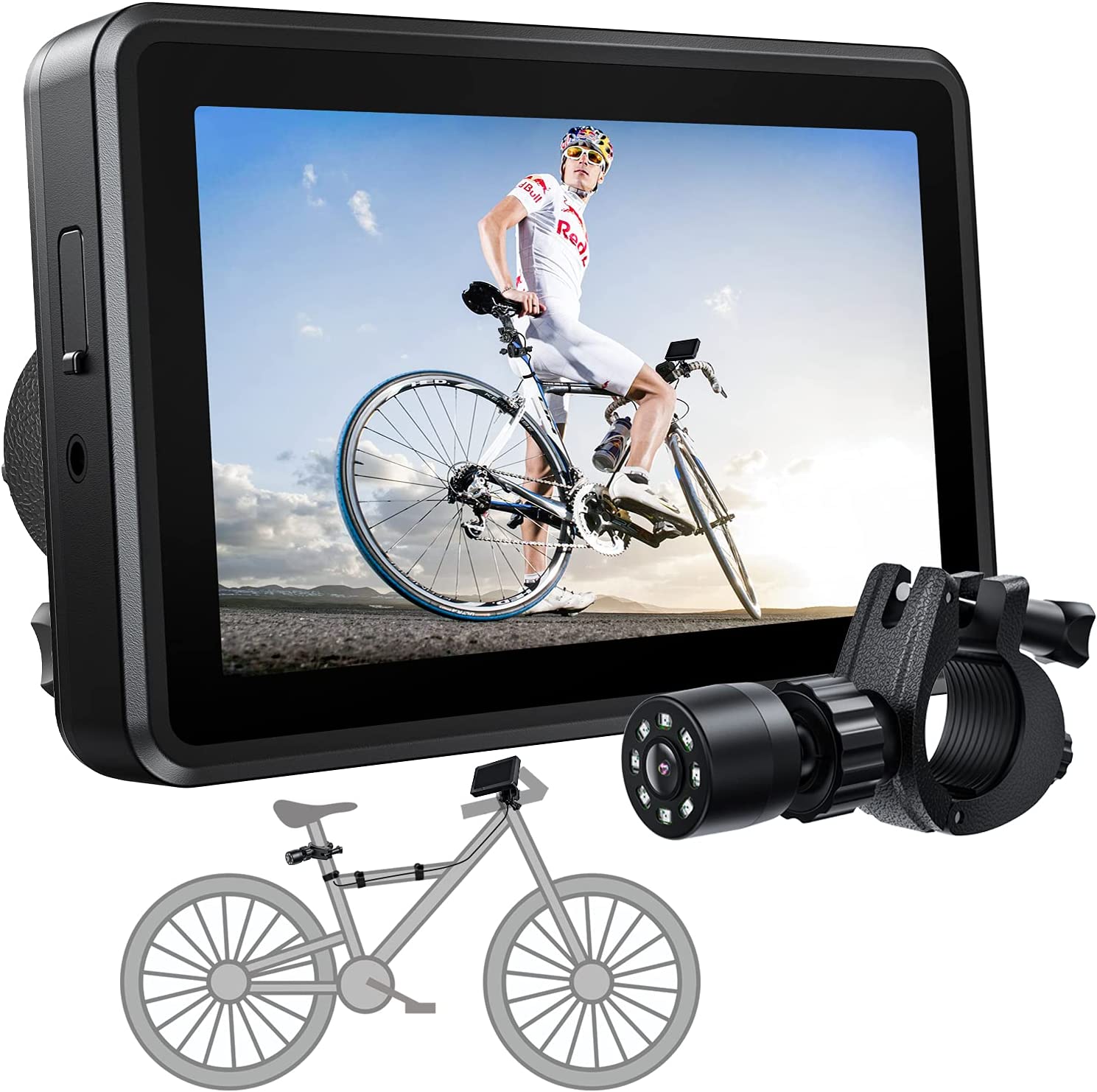 FEISIKE Handlebar Bicycle Rear View camera with 4.3'' HD Night Vision Function, 145° Wide Angle View