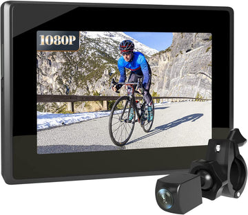 Fursom 1080P Bike Camera, 110° Rear View with 4.3” Monitor Color Night Vision, Bike Handlebar Mirror with Adjustable Mount