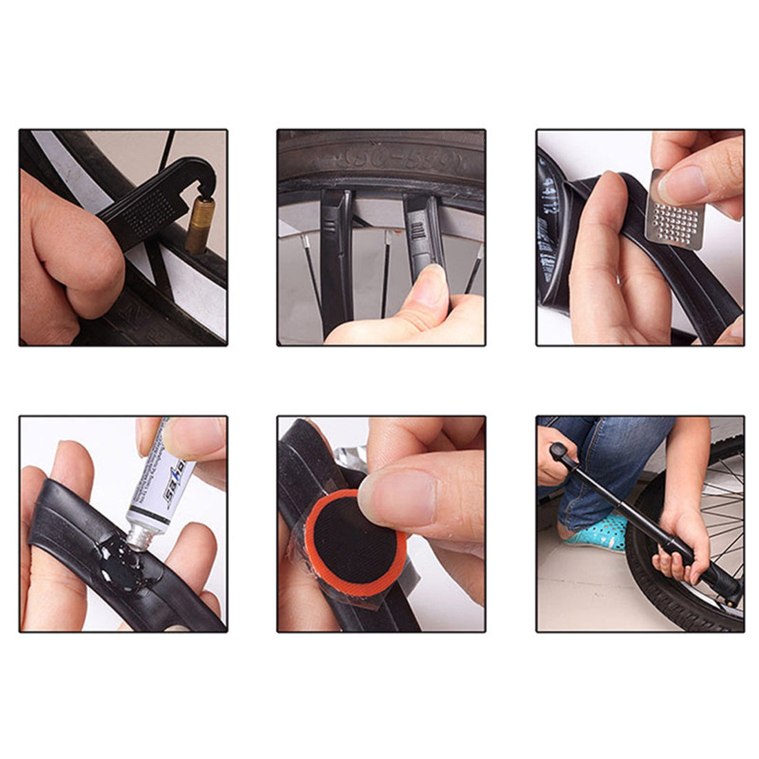 Semfri Bike Tire Repair Kit Bicycle Tyre Repair Tool Cycling Multi Set Nozzle Rasp Patch Levers Wrench Screwdriver Pump Storage Bag