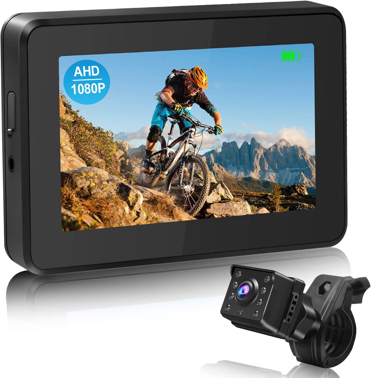 PARKVISION 1080PRear View Mirror Camera For Bicycle Handlebars with 8-LED Night Vision,110°distortion-free view With 4.3" Screen