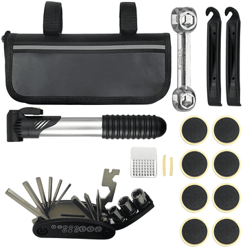 Yapicoco Bicycle Tire Repair Kit with Bike Pump Portable Rasp Patches Levers Wrench Screwdriver Pump Storage Bag