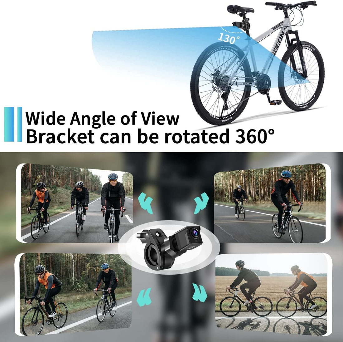 Bike Camera 1080P 4.3’’ Monitor Bicycle Rear View Mirror Handlebar 130°Adjustable Wide Night Vision for Mountain Ebike