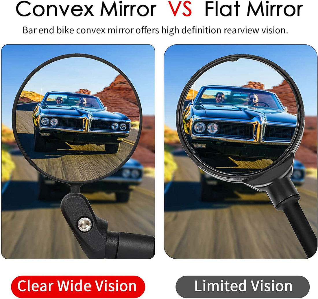 FUPPUO Bike Mirrors, 2pcs Bicycle Cycling Rear View Mirrors Adjustable Rotatable Handlebar of hole inside within 18~23mm Dia Mounted Glass Convex Mirror With Wheel Warning Reflectors (Black)