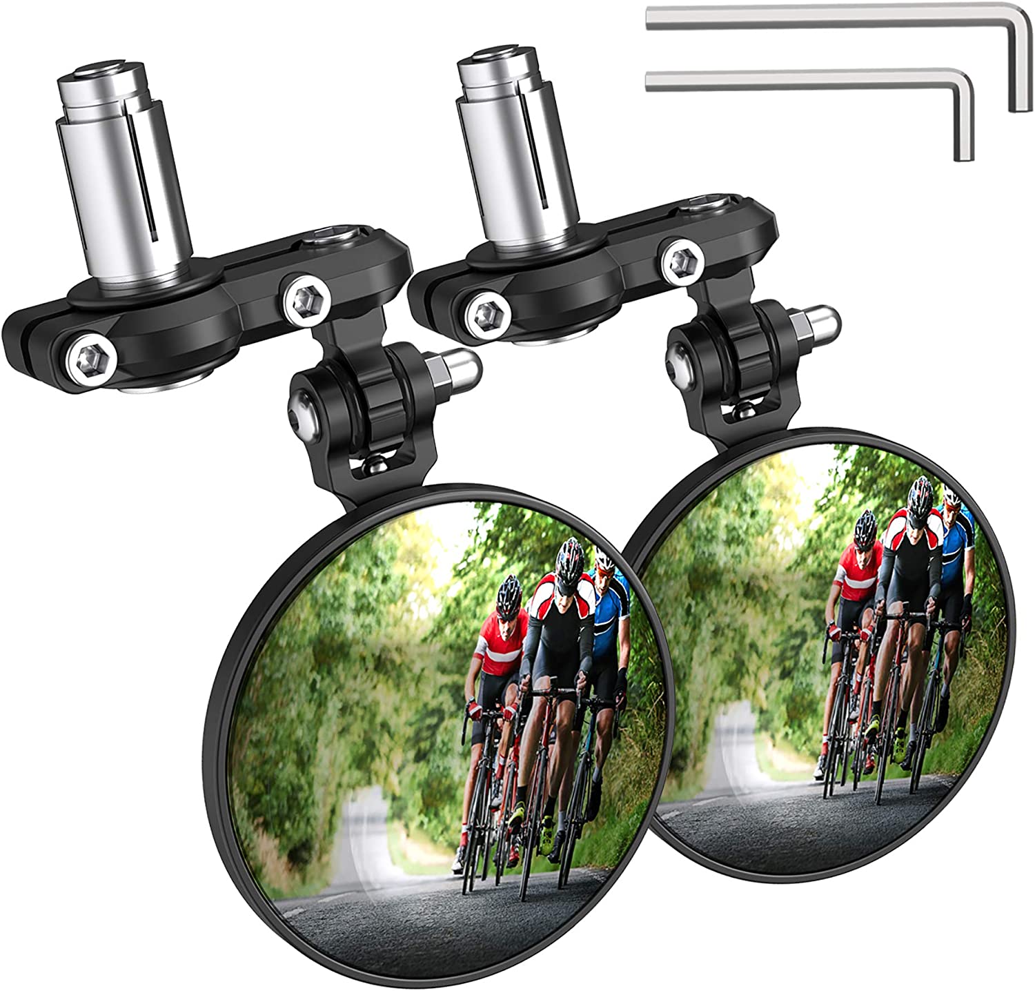 PACEARTH Wide Angle HD Safety Bar End Bike Mirror,Blast-Resistant Aluminum 360˚Rotatable