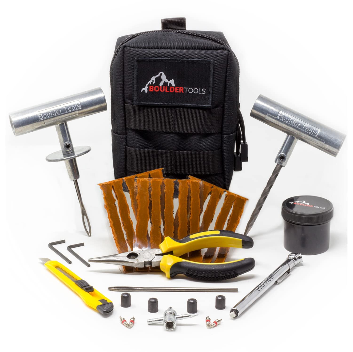 Boulder Tools - Compact Tire Repair kit with Molle Storage Pouch. Heavy Duty Universal