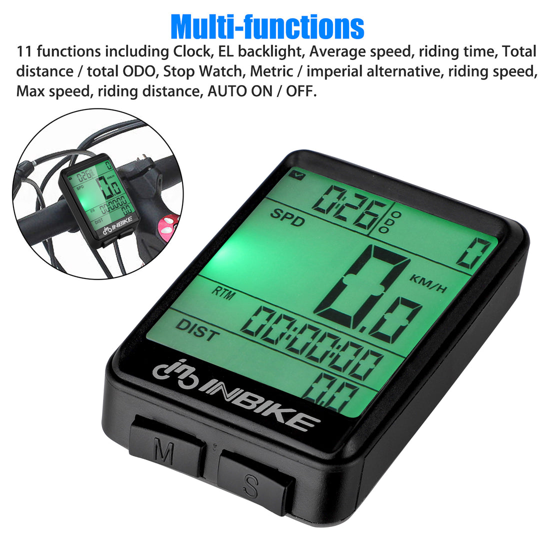 2.1" LCD Large Backlight Screen Waterproof Cycle Computer, TSV Digital Wireless Bike Bicycle Odometer Speedometer Automatic Wake-up & 11 Multi-Functions for Use When Training, Hiking, Climbing, Riding
