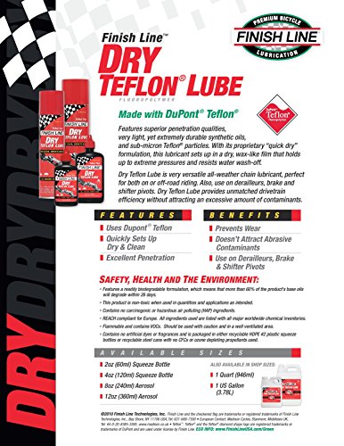 Finish Line Dry Bike Lubricant with Teflon Squeeze Bottle, 8 Oz.