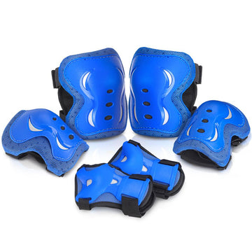 QUANFENG QF 6 PCS Youth Teen Protective Gear Set Bike Knee Pads and Elbow Pads w/ Wrist Guards for Skate Cycling Sports (L/Blue)