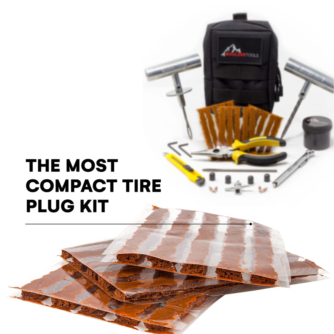 Boulder Tools - Compact Tire Repair kit with Molle Storage Pouch. Heavy Duty Universal