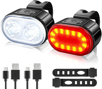 Bike Lights Set,Front and Back LED Bicycle Lights,USB Rechargeable,IPX5 Waterproof,headlight and Taillight for Night Riding Safety
